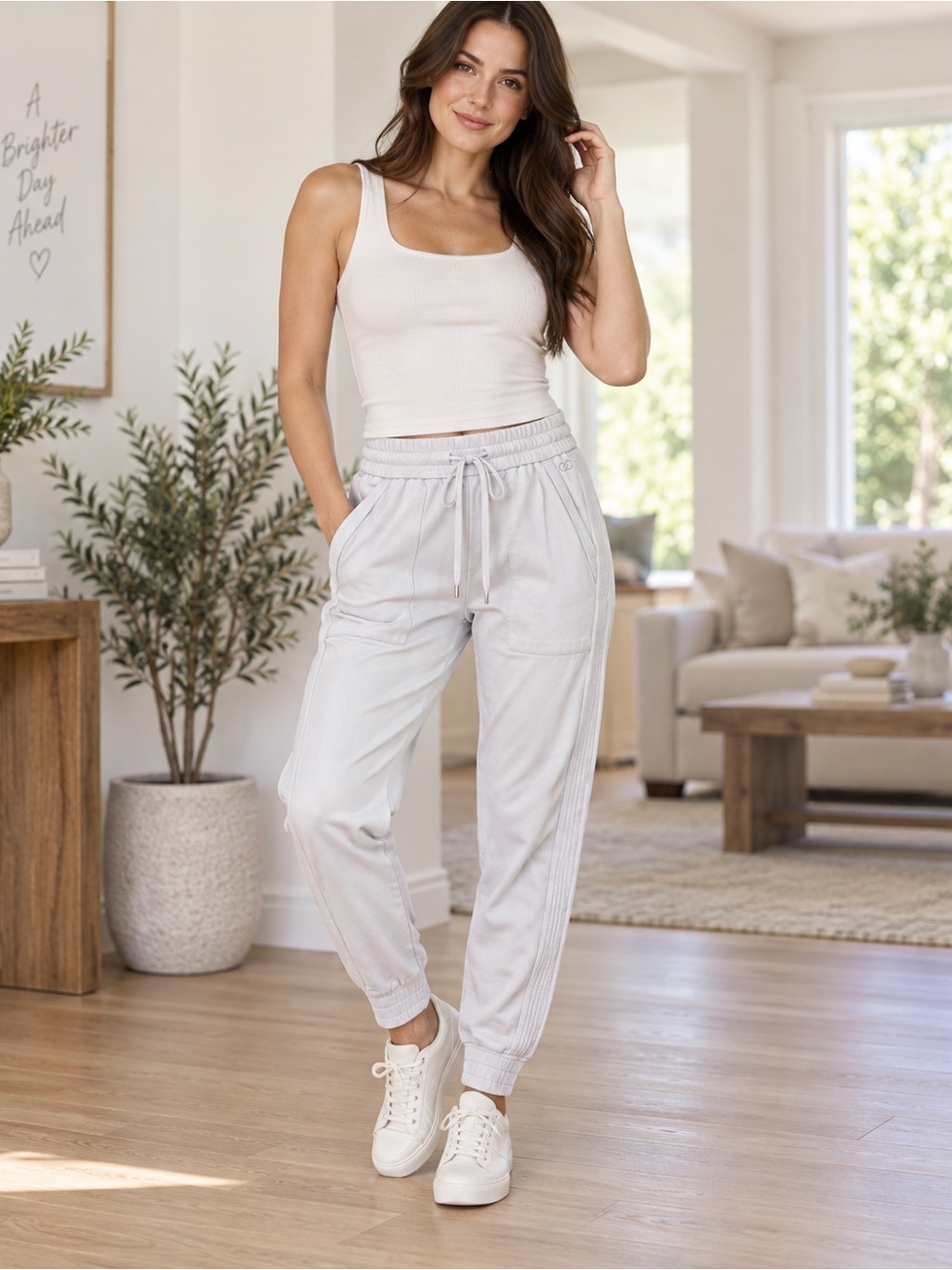 CALIA Twill Trapunto Joggers Unbleached White XS High Rise